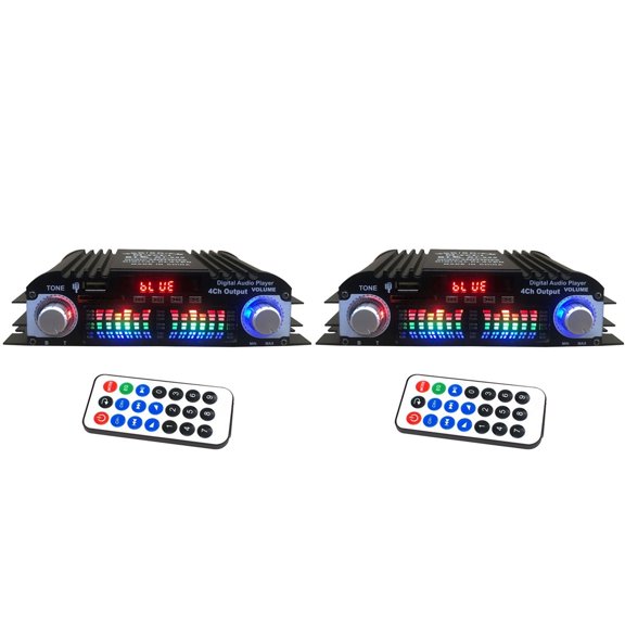 2X Amplificador de Audio HIFI Bluetooth 5.0 Amplificador de Sonido Digital de 4 Canales para Sistemas de Audio Domésticos, Automóvil, Karaoke Compatible con USB SD AUX