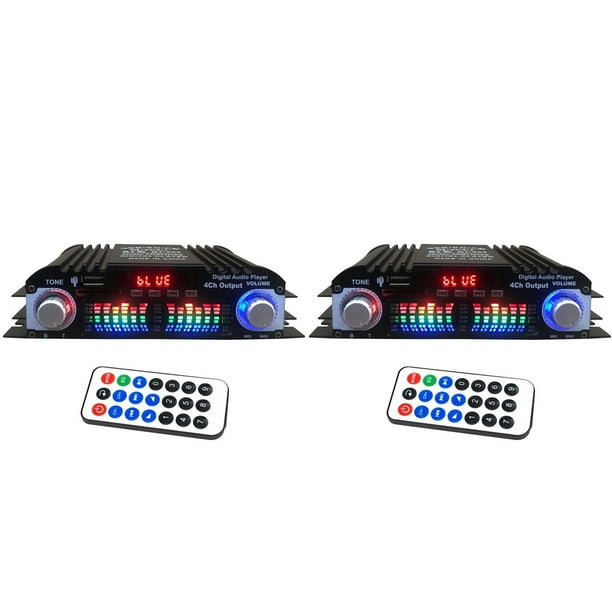 2X Amplificador de Audio HIFI Bluetooth 5.0 Amplificador de Sonido Digital de 4 Canales para Sistemas de Audio Domésticos, Automóvil, Karaoke Compatible con USB SD AUX