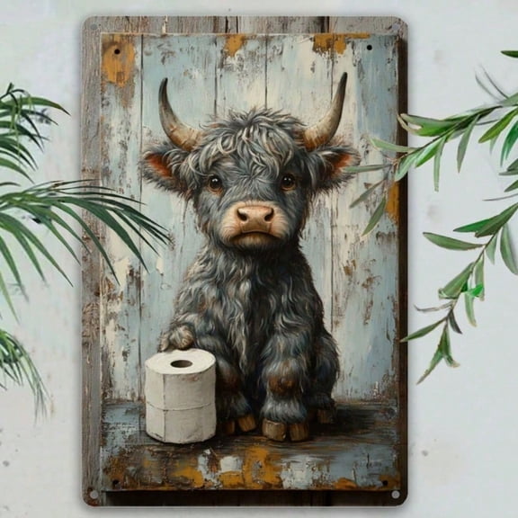 HELLOYOUNG Vintage Highland Cow Tin Sign 7.8x11.8 Inch Farmhouse Wall Decor for Home Bar Cafe