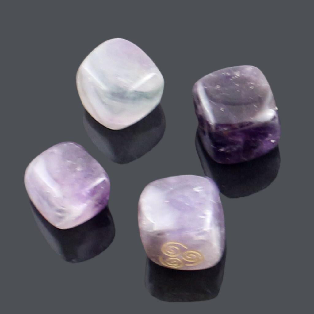 4PCS Natural Crystal Palm Stone Religious Runes Water Fire Soil Wind Purple 
