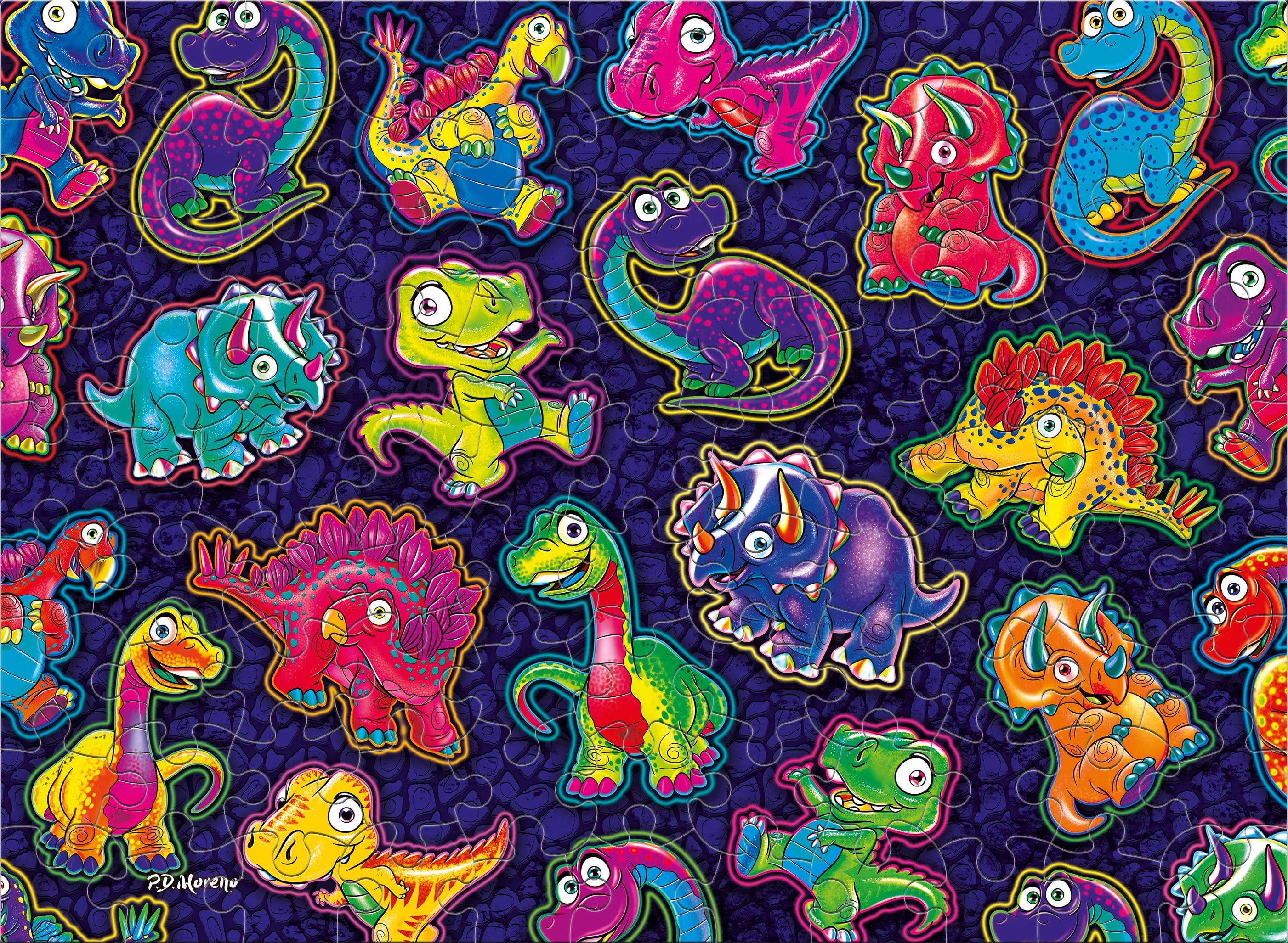 Ceaco Kids Deluxe 100 Piece Dinosaur Sticker Collage Glow (PD Moreno) Interlocking Jigsaw Puzzle