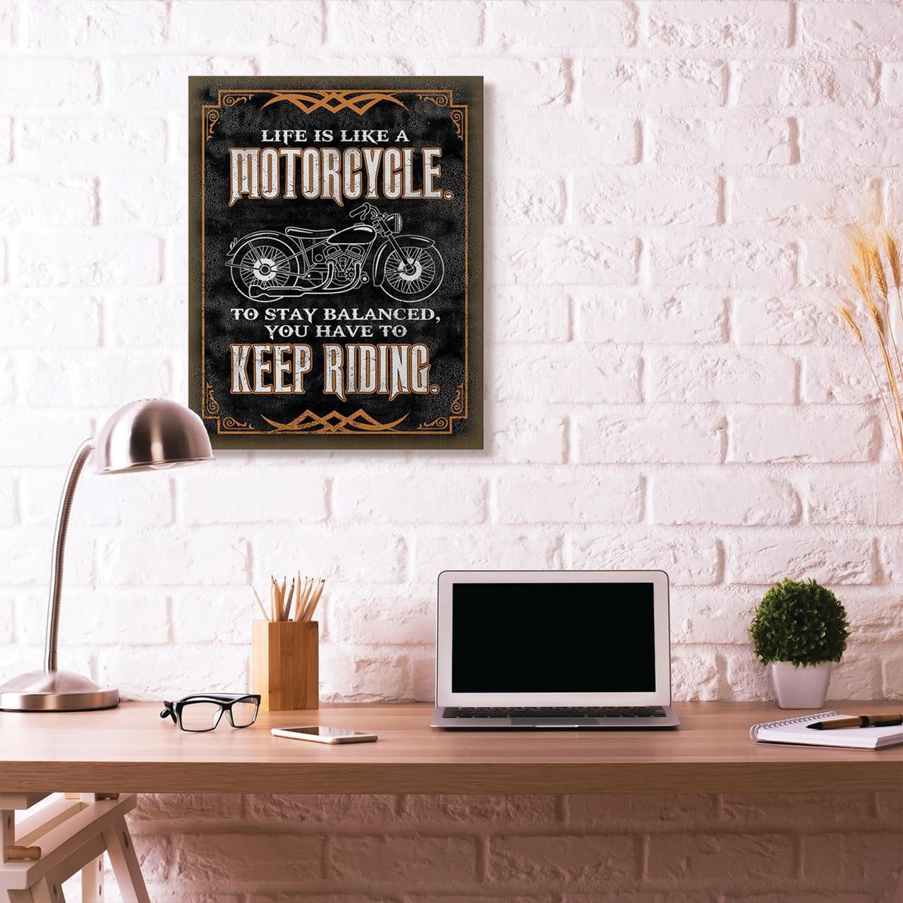 Stupell Industries Motorcycle Life Keep Riding Black Orange Word Design Canvas Wall Art by Retrorocket Studio