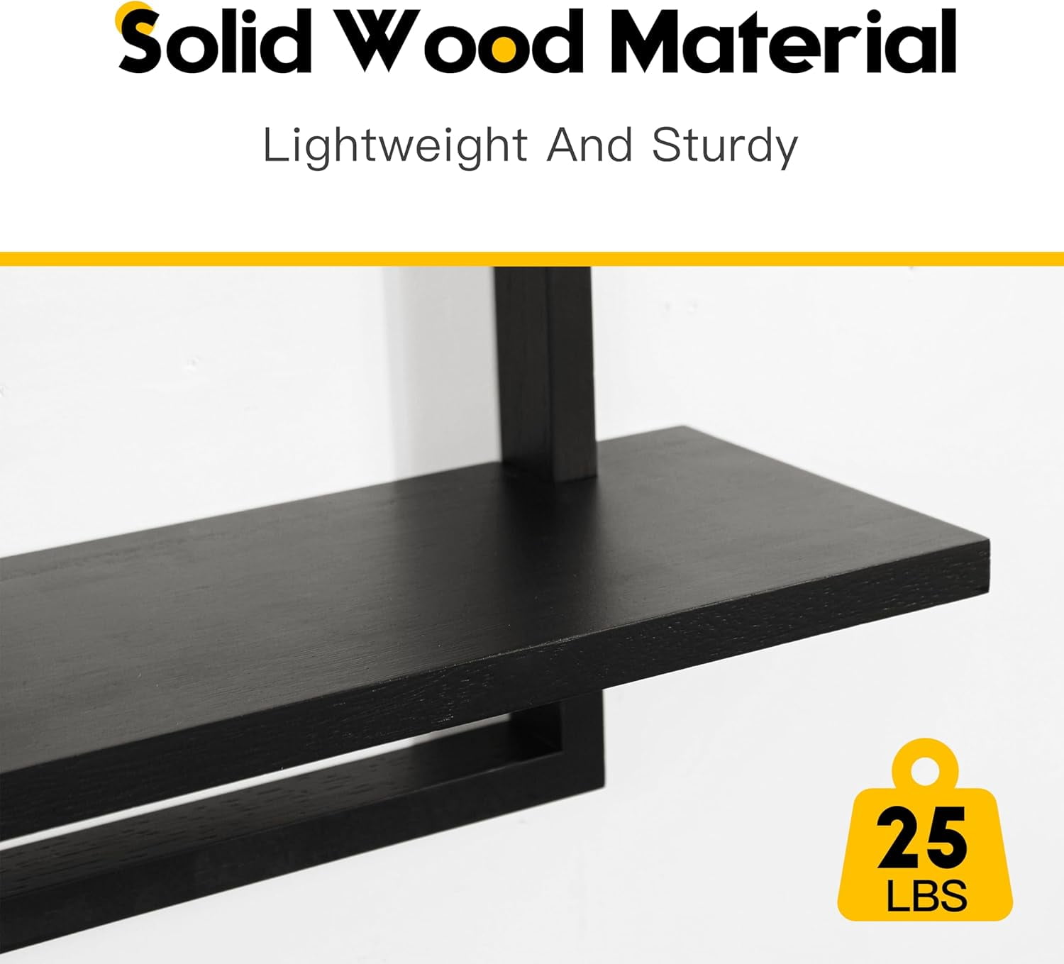 Square Floating Shelves,Wall Plants Holder,Bathroom Wall Decor,Framed Decorative Shelf Black,Modern Chic Set of 2 for Living Room Bedroom Home Office,Soild Wood,L+S