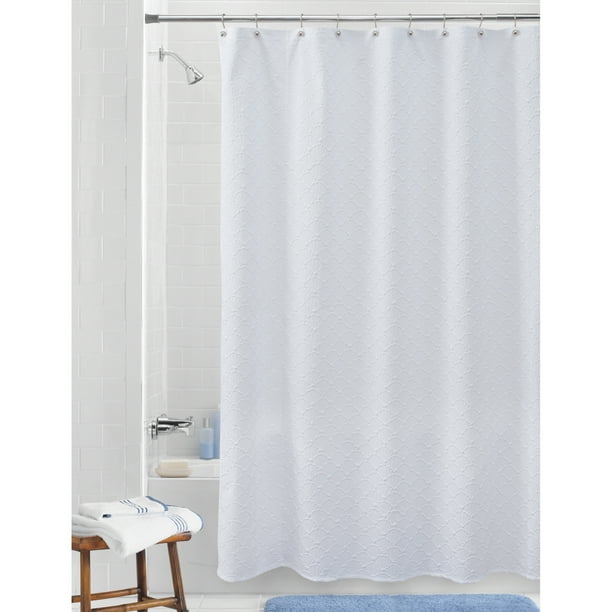 Mainstays White Shell Textured Polyester Bath Shower Curtain, 72" x 72