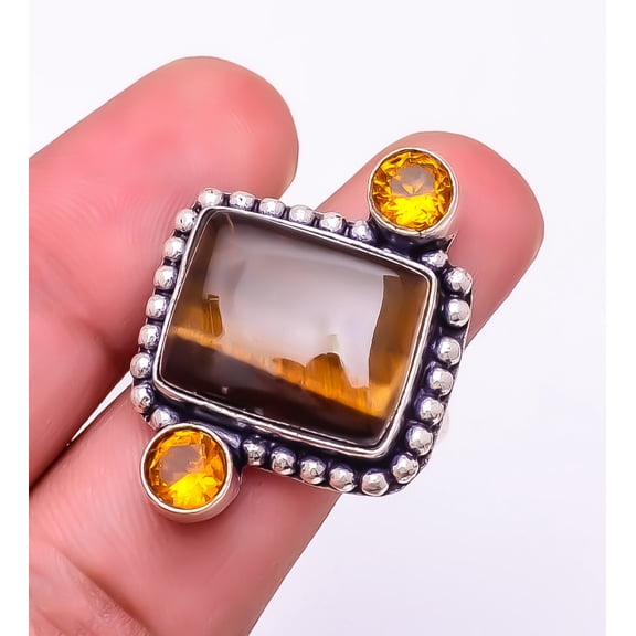 Yellow Tiger'S Eye & Citrine 925 Sterling Silver Jewelry Ring s.9 S2697, Gemstone Jewelry, Birthday Gift, Christmas Gift