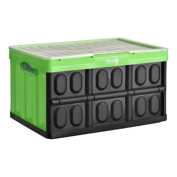 Folding Plastic Storage Crate with Lid Green