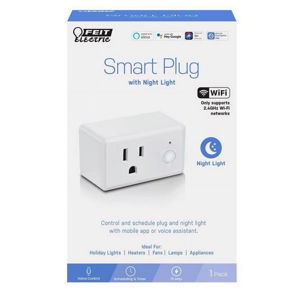 Feit Electric 120V 15A Smart Wifi Enabled Wall Plug With Night Light