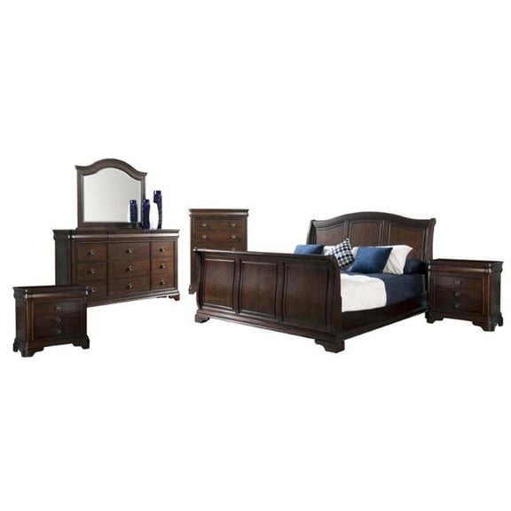 Bowery Hill Classic Solid Wood 6-Piece Queen Sleigh Bedroom Set in Warm Cherry