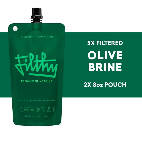 Filthy Olive Brine {remium Cocktail Mixer, 8oz Pouch (2-Pack)