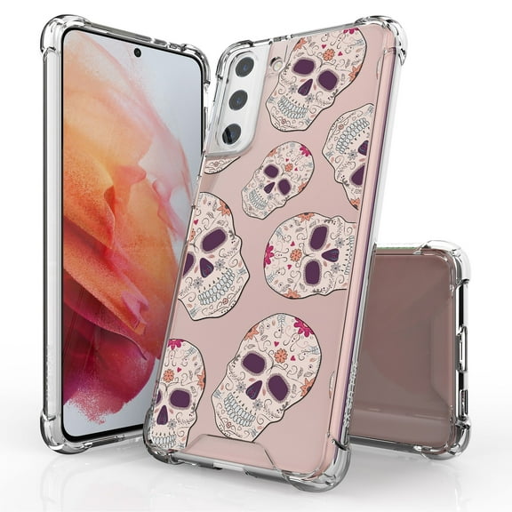 ANJ  Hybrid Slim Hard Back Cover Case Flexible Bumper for Samsung Galaxy S21 Plus - Sugar Skulls