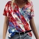thumbnail image 1 of Fiudx Liquidación de Ofertas Flash Camiseta de Manga Corta con Cuello En V Estampada para El Día de La Independencia Informal a La Moda para Mujer, 1 of 4