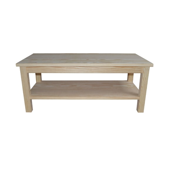 Versaloft Solid Wood Amish Coffee Table with Shelf in Unfinished - Living Room Conversation Table Made in the USA