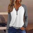 thumbnail image 2 of Hearthz Long Sleeve Workout Tops for Women V-Neck Button Henley Shirts for Women Loose Fit Fall Color Block Womens Long Sleeve Raglan T Shirts, 2 of 5