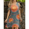 thumbnail image 3 of CALIPESSA Womens Summer Mandala Print Short Sleeve Round Neck Cold Shoulder Flared Tunic A-Line Dress, 3 of 5