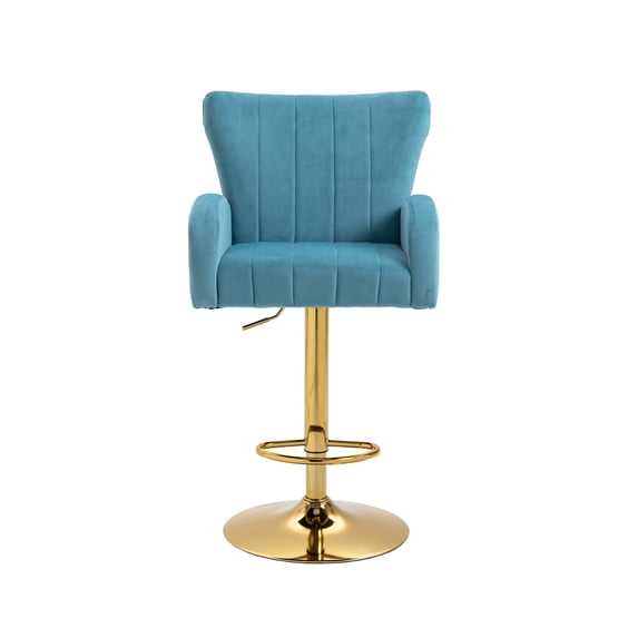 Swivel Bar Stool,Velvet Adjustable Counter Height Bar Stool with Back and Footrest,Upholstered Kitchen Dining Chair,Modern Counter Barstool for Kitchen Island,Cafe,Pub,Blue