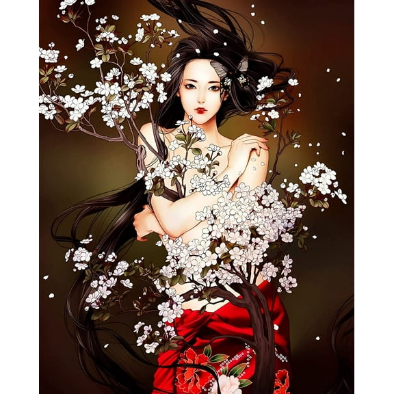 Paint by Number for Adult -Japanese Woman , DIY Acrylic Paint by Numbers for Adults Beginner Oil Painting by Number on Canvas for Home Wall Decor 16x20inch-