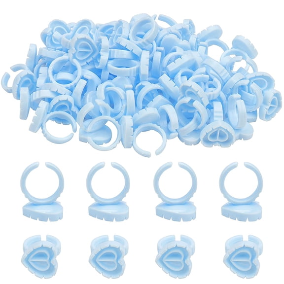 200 PCS Disposable Extension Glue Ring Lash Tattoo Nail Art Pigment Cup Heart Shape Plastic Glue Ring Holders Palette Container for Eyelash Extension Makeup Supplies