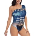 thumbnail image 5 of Balery Moonlit Night Sea Sailboat One Shoulder Swimsuits for Women Ruffle Swimsuits Tummy Control One Shoulder Bathing Suits-XX-Large, 5 of 8