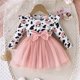 thumbnail image 2 of Odeerbi Niñas Vaca Imprimir Tul Vestido Ruffle Manga Larga Cuello Redondo Patchwork Malla Vestido, 2 of 4