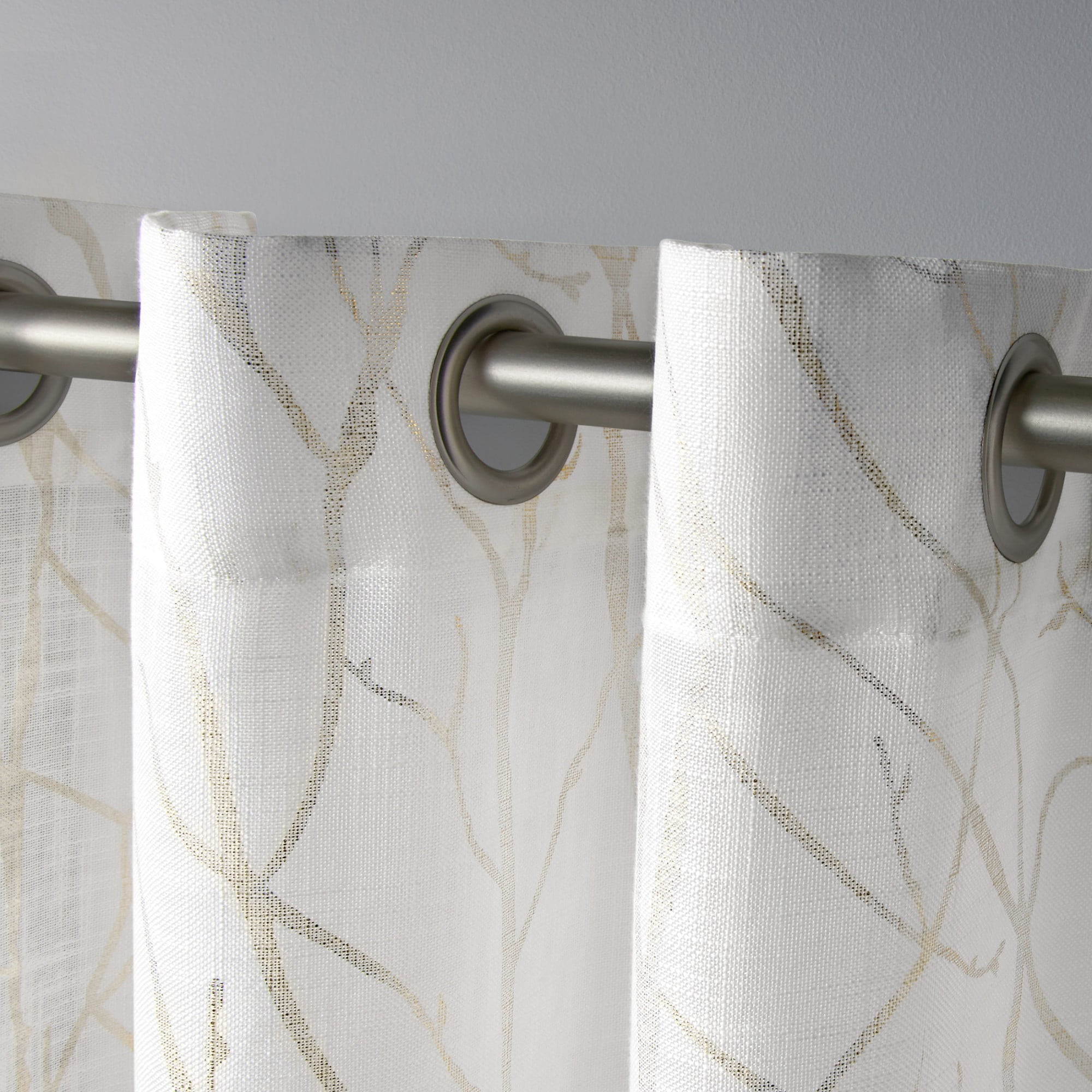Exclusive Home Curtains 2 Pack Woodland Printed Metallic Branch Sheer Textured Linen Grommet Top Curtain Panels
