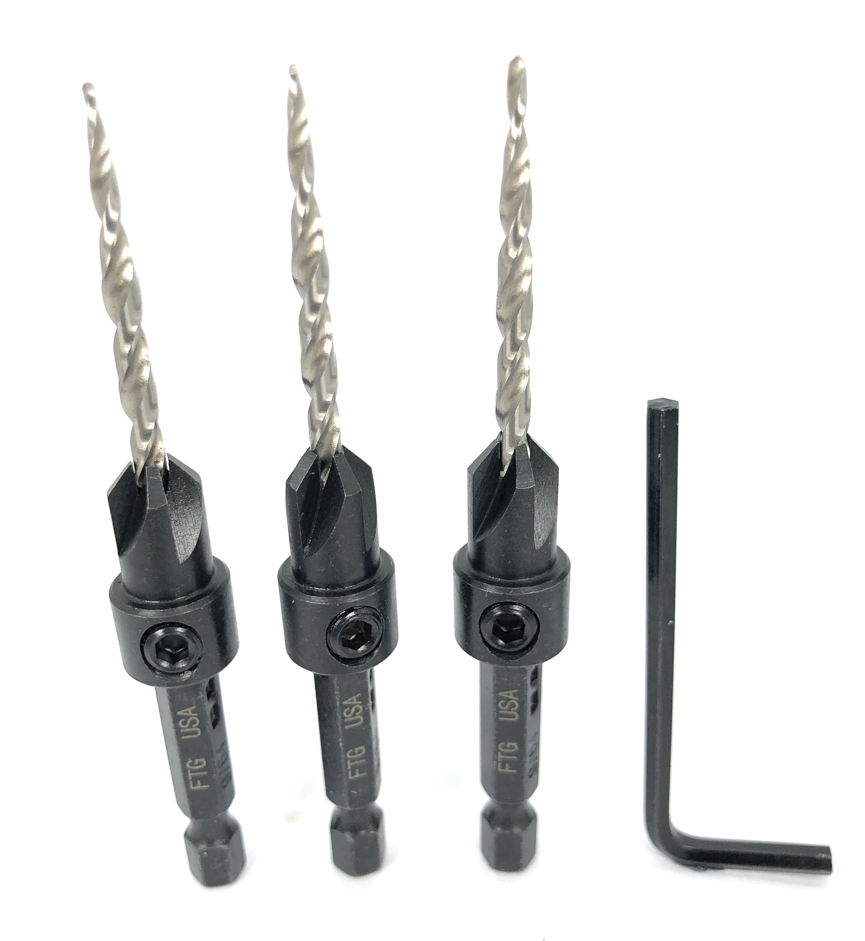 FTG USA Wood Countersink Drill Bit Set 3 Pc 6(9/64") Tapered