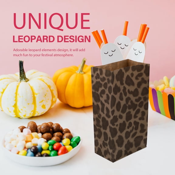 BESTYASH Leopard Paper Bags for Snacks Storage Durable and Practical 50Pcs