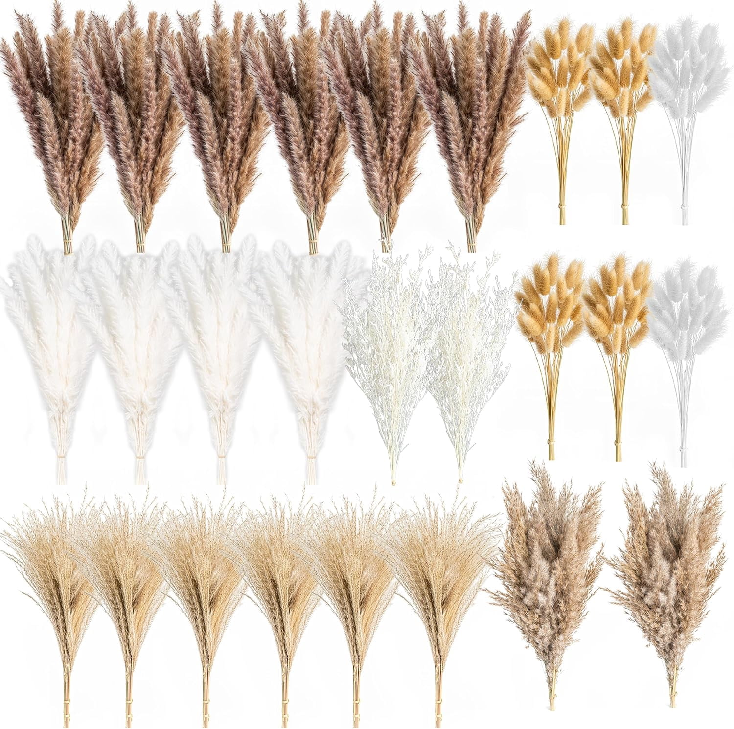 650PCS Natural Dried Pampas Grass Bouquet, Phragmites Dried Flowers Boho Home Decor for Wedding Floral Arrangements & Living Room Decorations