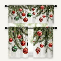 Merry Christmas Kitchen Curtains 24 Inch Length,Branches and Balls Theme Home Curtains 3 Piece Set, White Kitchens Window Curtains and Valances Over Sink for Xmas Kitchens Decoration