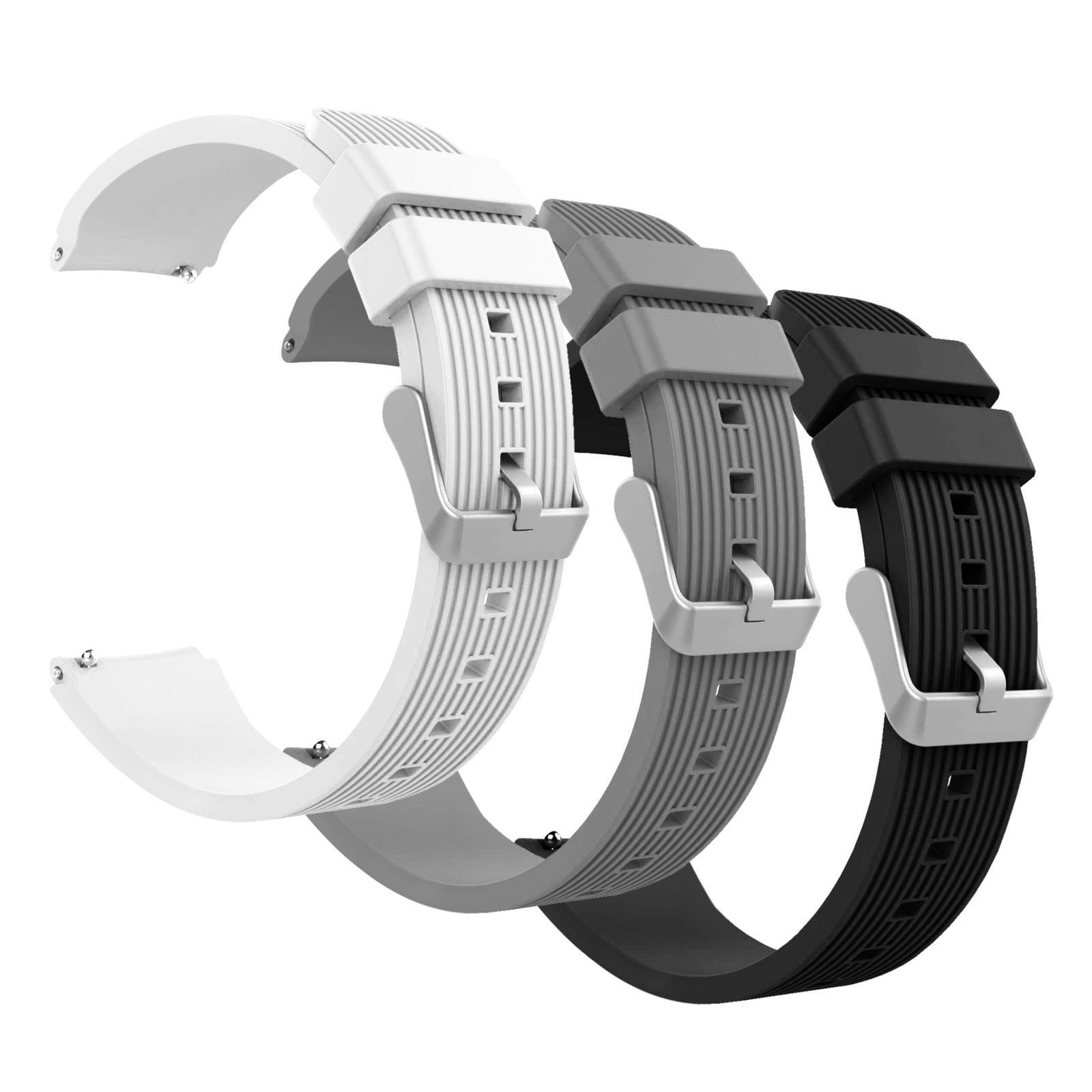 Insten 3-Pack Band For Samsung Galaxy Watch 3 Band 45mm (2020) / Galaxy Watch 46mm (2018) Replacement Wristbands 22mm For Women Men, Soft Silicone Sports Strap (Black + White + Gray)