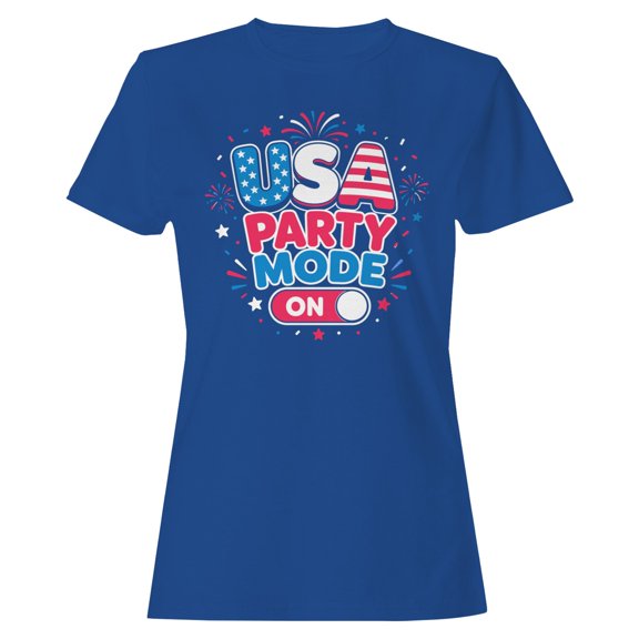 Smartprints Usa Party Mode on Patriotic Women's T-Shirt Royal Blue, Cotton, S