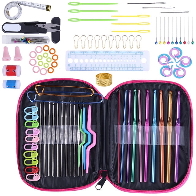 Aguja de ganchillo Kit de gancho de tejer de metal aguja de hilo de tejer herramienta de tejer artesanal DIY 100 Piezas Eigraketly HA0492-00B