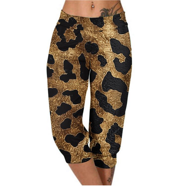 Penkiiy Pantalons de Jogging pour Femmes, Pantalons Capri Légers à Imprimé Léopard, Pantalons de Sport Courts pour Course et Entraînement, Pantalons de Détente Doux, Pyjamas 3TG Multicolore
