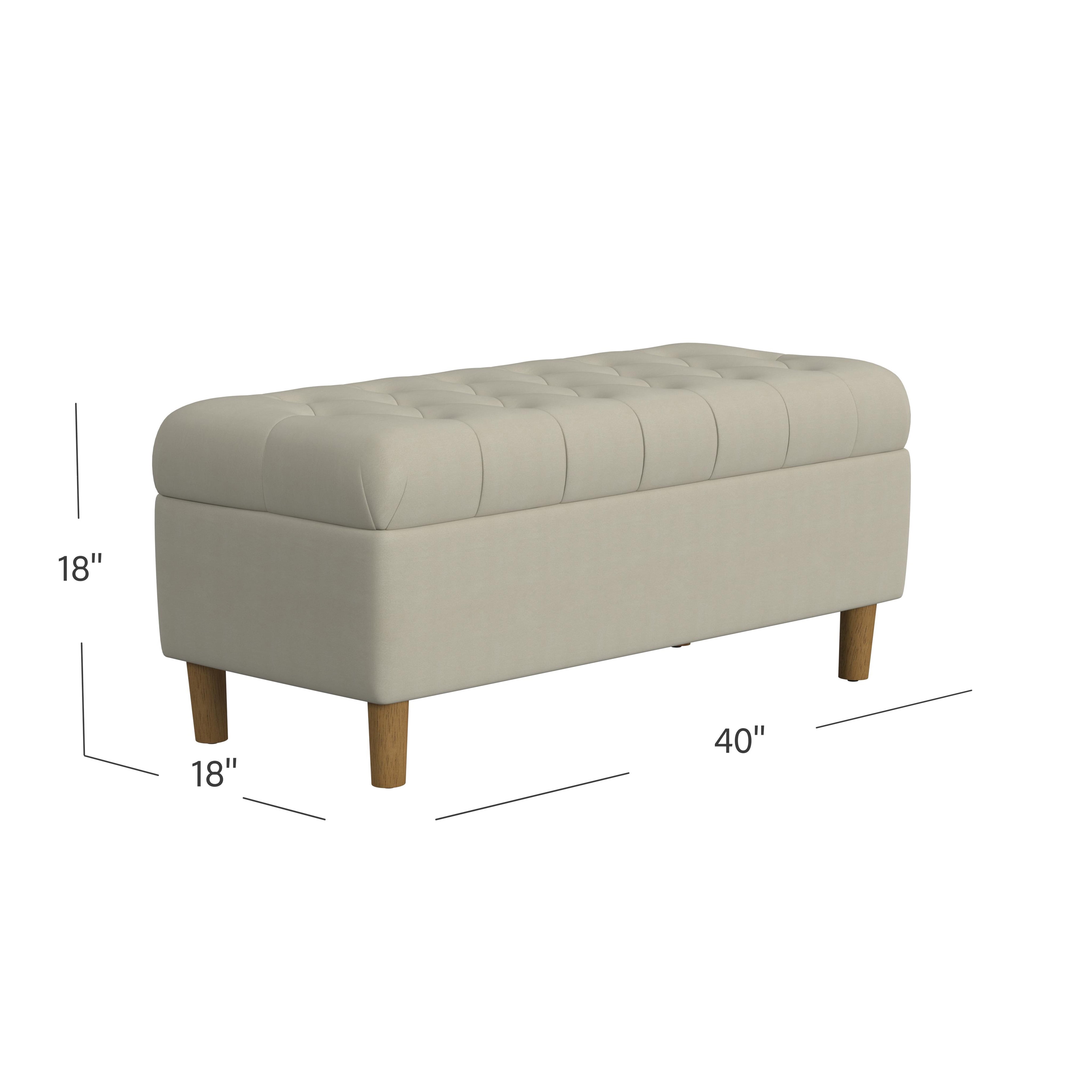 HomePop Button Tufted Storage Bench, 40"W x 18"D x 18"H, Fawn Velvet