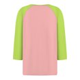 thumbnail image 4 of Fiudx Liquidación de Ofertas Flash Blusas Estampadas con Bloques de Color Informales para Mujer, Top con Cuello En V y Botones, Manga 3/4, Hombro a Manga, 4 of 5