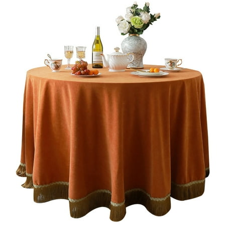 

Round Tablecloth Solid Color Chenille Tablecloth With Tassel Thicken Heat Resistant Table Cover For Living Balcony Party Garden Banquet Wedding-D-120cm