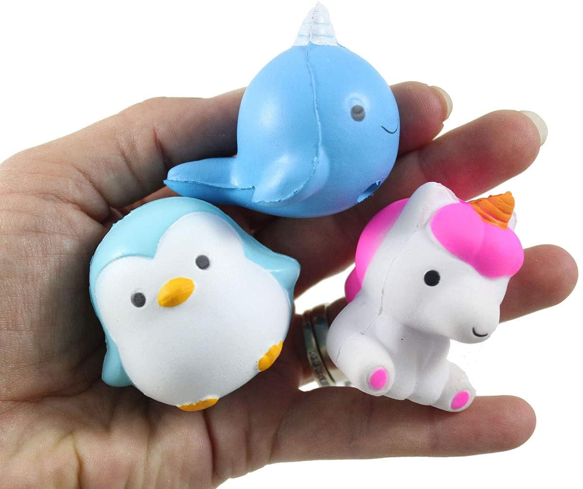 Set of 3 Random Slow Rise Animal Pencil Topper Squishies - Soft Scented  Cute - Office School- Fun Squishy Office School Fidget Pens - Anxiety ADHD  - Gift 