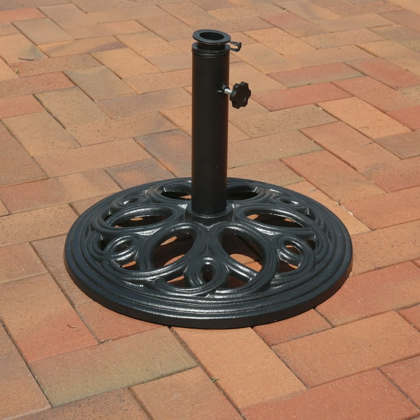 Sunnydaze Patio Umbrella Base Stand Outdoor Heavy Duty Cast Iron Umbrella Holder Decorative Design Black 18 Inch Walmart Com Walmart Com