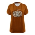 thumbnail image 4 of Puntoco Camiseta básica de verano de color liso con mangas cortas y cuello en V grande con diseño de calabaza de Acción de Gracias para mujer, 4 of 4