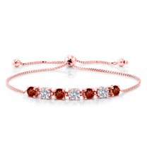 Gem Stone King 18K Rose Gold Plated Silver Red Garnet and Lab Grown Diamond Bracelet for Women | 3.20 Cttw | Gemstone January Birthstone | Round 4.5MM