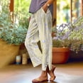 thumbnail image 2 of Women's Linen Pants Summer 2026 Casual Elastic Waist Split Straight Leg Pant Boho Printed Comfy Trousers with Pockets, 2 of 6
