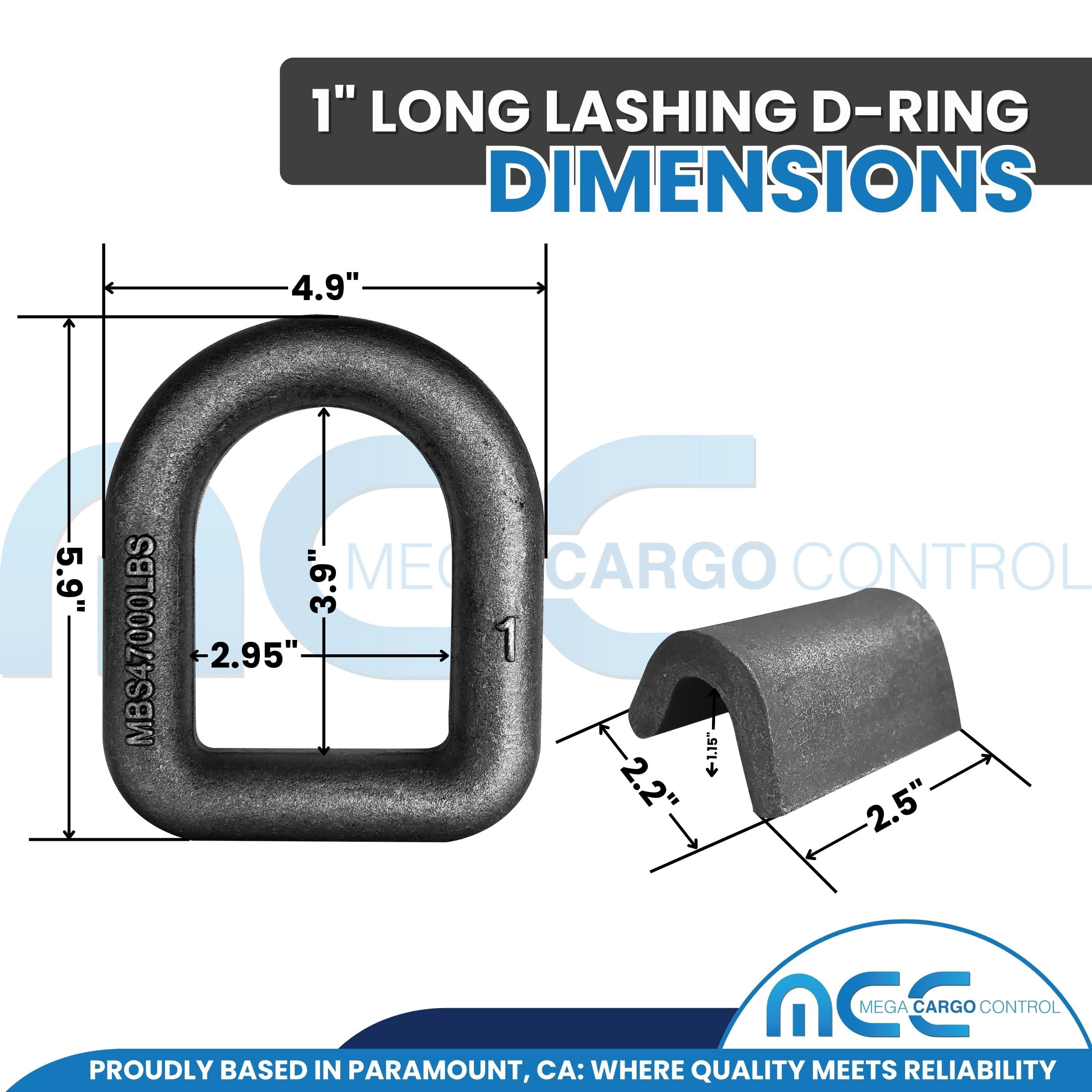 Mega Cargo Control 20 Pack Heavy Duty 1" Long Type Weld-On D Ring for Flatbed Truck Trailer Tie Down WLL: 15000 lbs