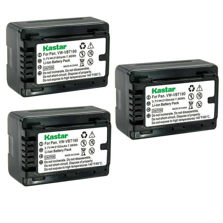 uophørlige Uforglemmelig højde Kastar 3-Pack Battery VW-VBT190 Replacement for Panasonic HC-V250,  HC-V250K, HC-V270, HC-V270GK, HC-V360M, HC-V360MS, HC-V380, HC-V380K,  HC-V380GK, HC-V480M, HC-V480MS, HC-V510, HC-V520 Camera - Walmart.com
