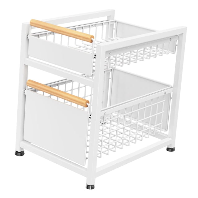 Estante de Almacenamiento de Cocina Estante Organizador Bajo Fregadero con Cajón Deslizable Cesta Metálica Resistente para Cocina Baño Despensa Armari