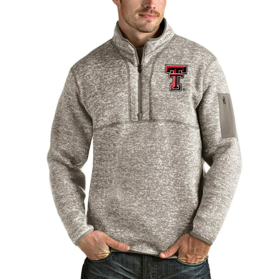 Men's Antigua Oatmeal Texas Tech Red Raiders Fortune Half-Zip Pullover Jacket