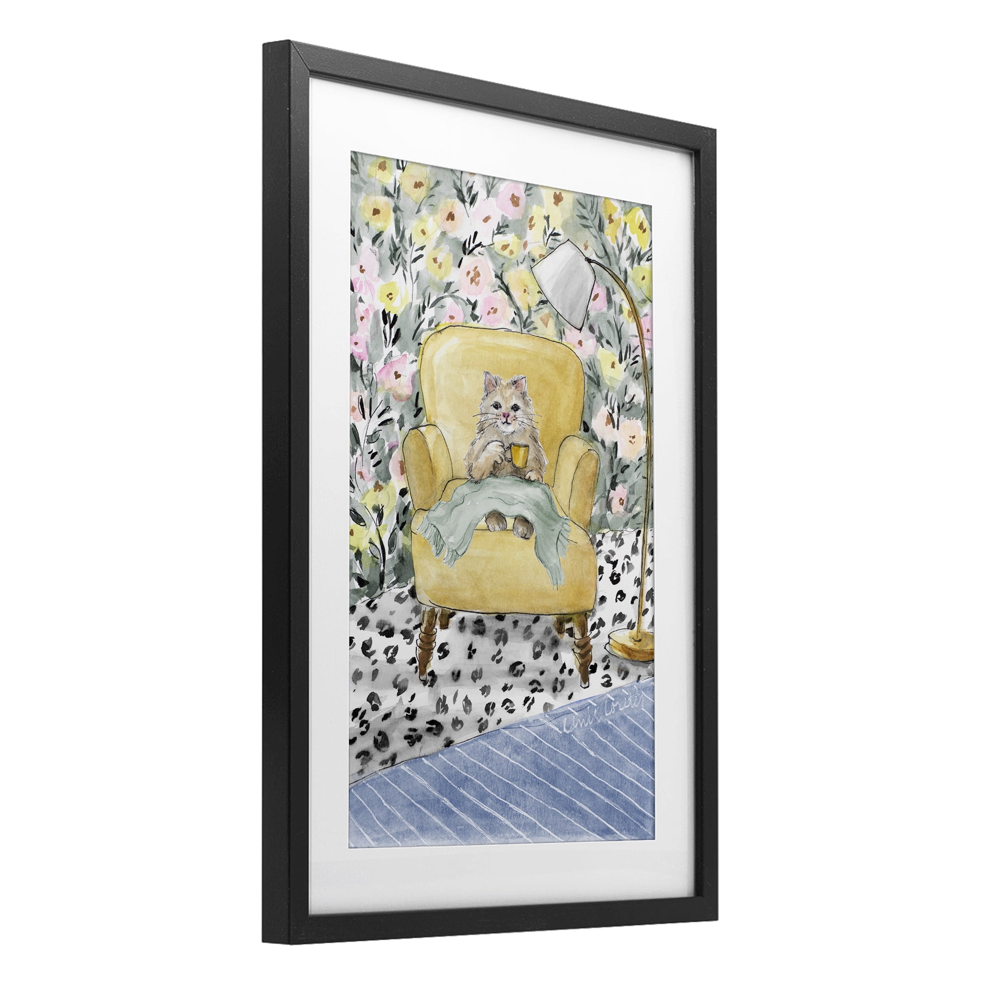Stupell Industries Cozy Cat Corner Black Framed Print Under Glass, design by Lanie Loreth