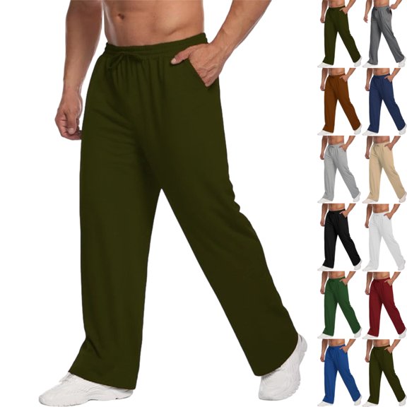 GrmtClth Sweatpants For Men Straight Leg Open Bottom Loose Fit Drawstring Waist Side Pockets Lightweight Gym Casual Lounge Trousers Army Green L