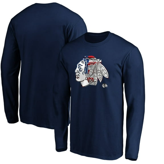 Men's Navy Chicago Blackhawks Banner Wave Logo Long Sleeve T-Shirt