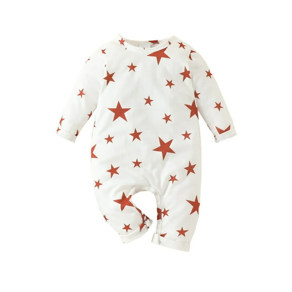 Mikilon Babys Starts Print Rompers Long Sleeve and Long Pants Rompers Comfortable Round Neck Button-Up Rompers Baby Loungewear Rompers ,Size 0 Month-12 Months