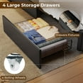thumbnail image 5 of Queen Bed Frame with 4 Storage Drawers, Queen Size Platform Bed with Charging Station and Storage Shelves, Upholstered Headboard and Footboard with LED Lights, No Box Spring Needed, Black, 5 of 7