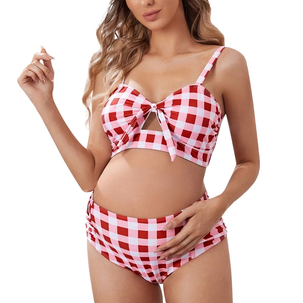 Akklian Maternity Swimsuits,High Waist Swimwear,Two Pieces Bathing